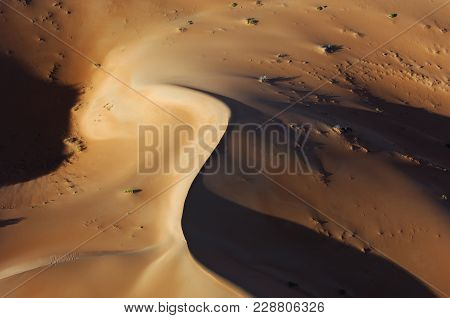 Aerial View Of Sand Dunes At Rub Al Khali