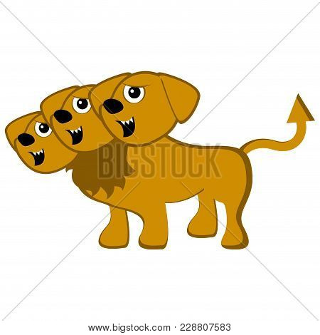 Cute Cerberus Image. Fantasy Creature. Vector Illustration Design
