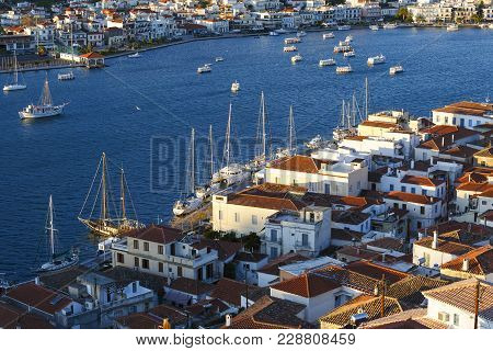 Poros, Greece - January 18, 2018: View Of Poros Village On Poros Island In Greece On January 18, 201