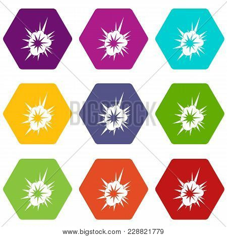 Nucleate Explosion Icon Set Many Color Hexahedron Isolated On White Vector Illustration
