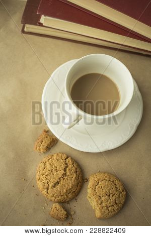 Tasty Coffee With Cookies On The Table