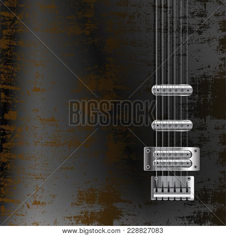 Vector Illustration Background Music, A Steel String Electric Guitar On Rusty Iron Sheet