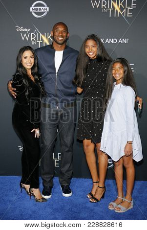 Kobe Bryant, Vanessa Bryant, Gianna Maria Onore Bryant and Natalia Diamante Bryant at the LA premiere of 'A Wrinkle In Time' held at the El Capitan Theater in Hollywood, USA on February 26, 2018.