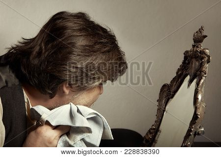 Prewar Old Style Man Cleaning His Face After Shaving