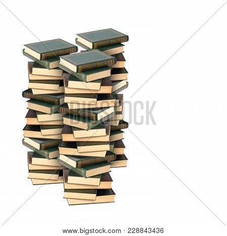 Book - Very Big Image Pile Of Thick Books On A White Background.