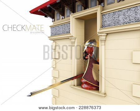 A Chess Pawn In A Knights Armor In The Tower, 3d Illustration.