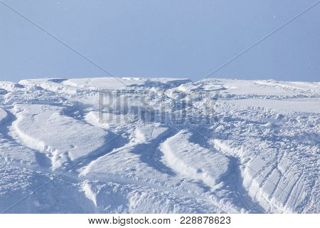 Snow Slope For Skiing . In The Park In Nature