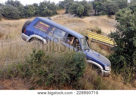 Cabrieres, France - October 14, 2017: A Nissan Patrol In Action In The Dirt Roads Of A Trial Track