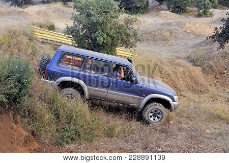 Cabrieres, France - October 14, 2017: A Nissan Patrol In Action In The Dirt Roads Of A Trial Track