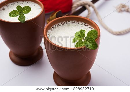 Lassie Or Lassi In Terracotta Glass - Lassi Is An Authentic Indian Cold Drink Made Up Of Curd And Mi