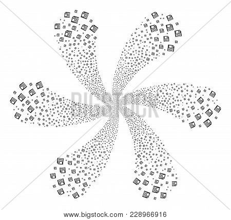 Floppy Disk Rotation Abstract Flower. Element Spiral Created From Scattered Floppy Disk Items. Vecto