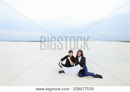 Translators Wife And Husband Move To Alien City, Married Couple Planning House At Seaside. Young Bea