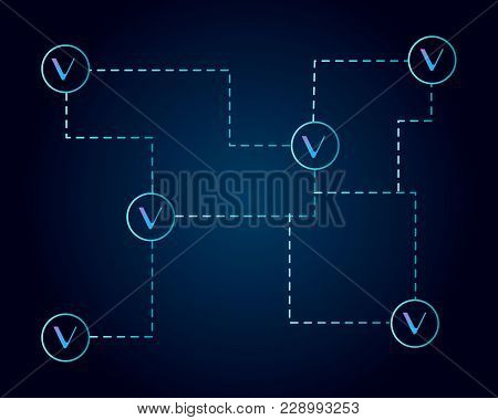 Vechain Cryptocurrency Blockchain Business Concept Background Vector Illustration