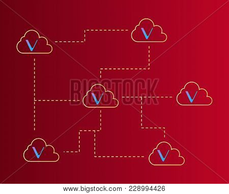Vechain Cryptocurrency Blockchain On Red Background Vector Illustration