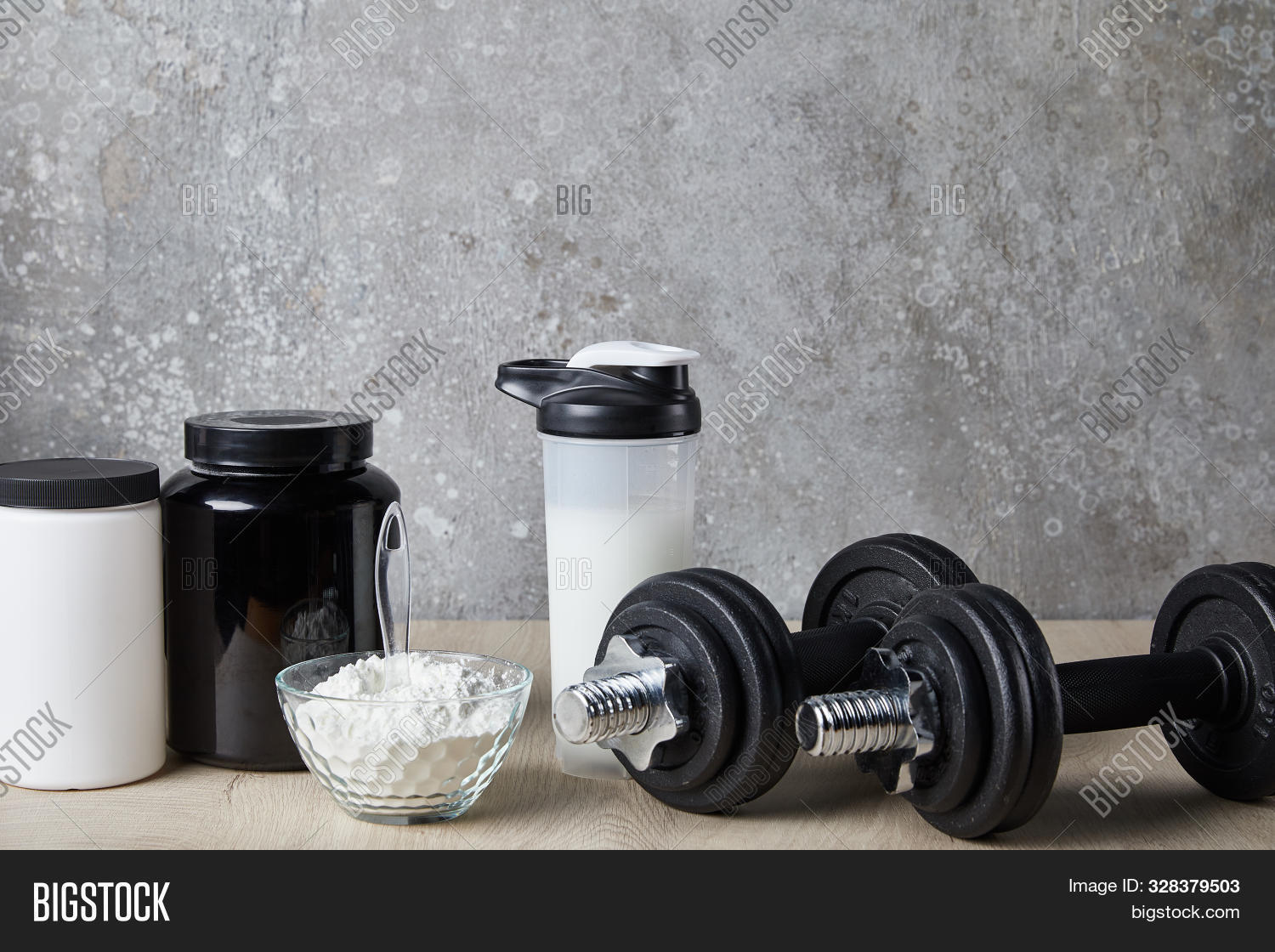 Dumbbells Near Protein Image & Photo (Free Trial) Bigstock
