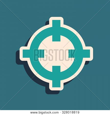 Green Target Sport For Shooting Competition Icon Isolated On Blue Background. Clean Target With Numb