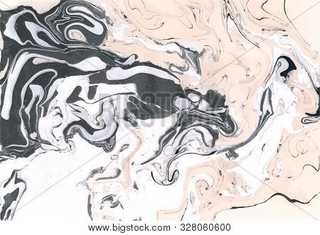Black And Ochre Vector Marble Texture. Decorative Acrylic Background. Ink Marble Texture. Abstract P