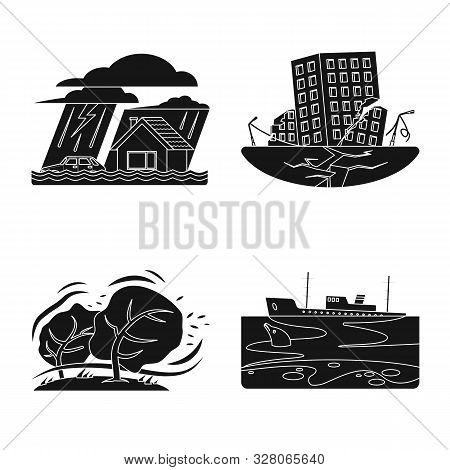 Vector Illustration Of Natural And Disaster Symbol. Collection Of Natural And Risk Vector Icon For S
