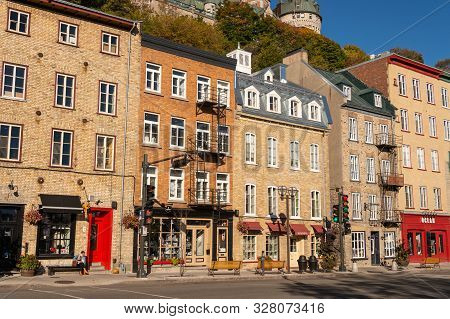 Quebec City, Canada - 4 October 2019: Traditional Stone Houses On Boulevard Champlain In The Petit C
