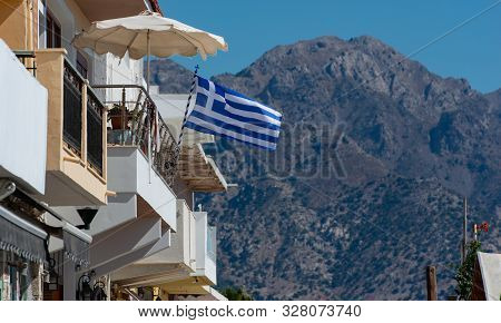 Greece Flag On A Building In Kardamaina Kos