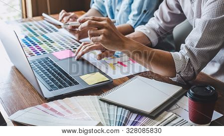 Team Of Creative Web/graphic Designer Planning, Drawing Website Ux App For Mobile Phone Application 