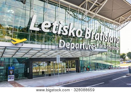 Bratislava, Slovakia - October 6 2019: Entrance Into Departure Hall Of Bratislava Airport Terminal W