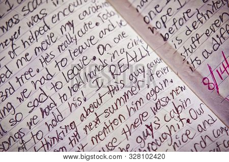 Handwritten Diary Entry In A Notebook By A Teenager