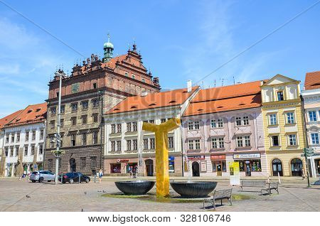 Plzen, Czech Republic - June 25, 2019: The Main Square In Pilsen, Czechia With Rennaisance City Hall