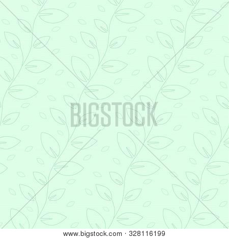 Seamless Pattern With Simple Leaves On A Pale Green Background.
