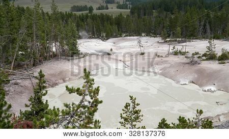 Wide Shot Of Sulphur Caldron In Yellowstone