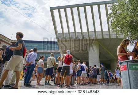 People Lined Up Waiting To Buy Entry Ticket To Athens Acropolis Museum.