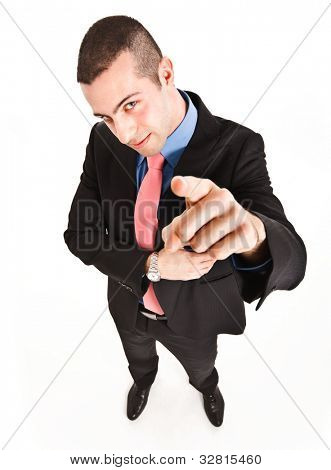 彼の指を指して変な男