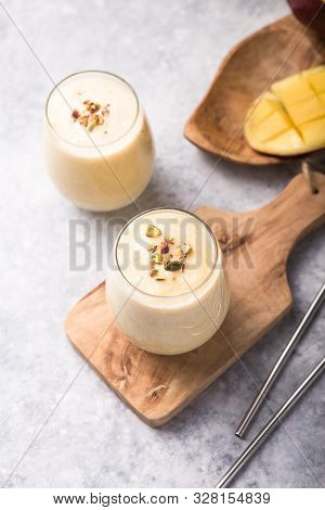 Mango Lassi, Yogurt Or Smoothie. Healthy Probiotic  Cold Summer Drink, Mango Lassi Or Lassie , Yogur