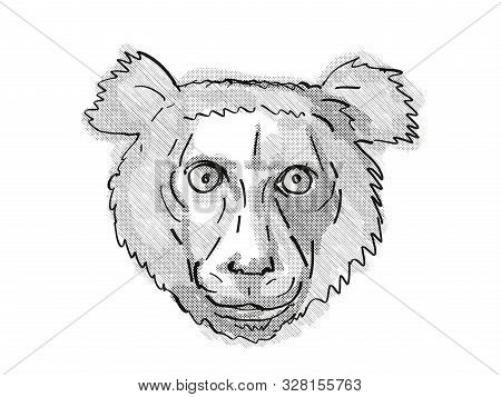 Retro Cartoon Style Drawing Of Head Of An Indri, A Large Species Of Lemur Found In Madagascar And An