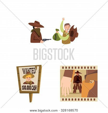 Vector Illustration Of Wild And West Logo. Collection Of Wild And American Stock Symbol For Web.