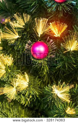 Christmas fiber optic decorated Tree with dectoration,holiday concept.