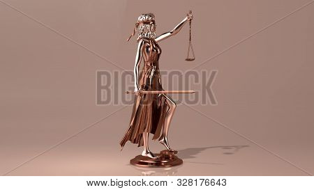 Statue Of Justice, Themis, Femida With Scales And A Sword In His Hands.3d Rendering.