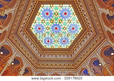 Sarajevo, Bosnia And Herzegovina - September 14, 2019: The Colorful Interior Of Vijecnica, Former Na