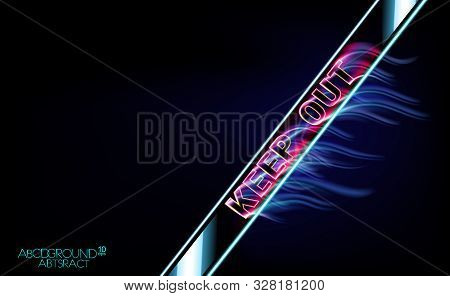 Neon Police Blue Stripe, Keep Out, Glowing Hi-tech Futuristic Abstract Background. Tape, Ribbon Caut