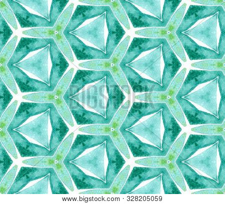 Blue Green Vintage Seamless Pattern. Hand Drawn Watercolor Ornament. Ravishing Repeating Tile. Livel