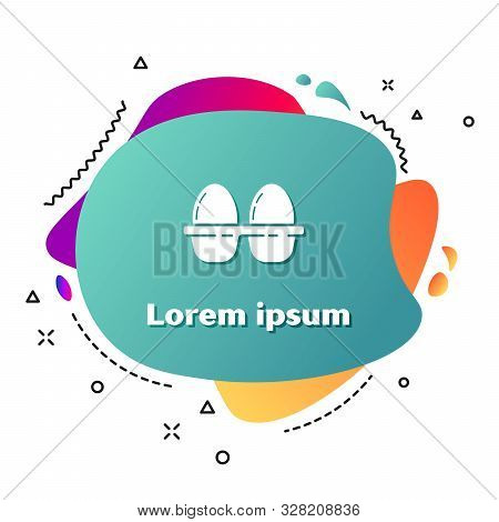 White Chicken Egg In Box Icon Isolated On White Background. Abstract Banner With Liquid Shapes. Vect