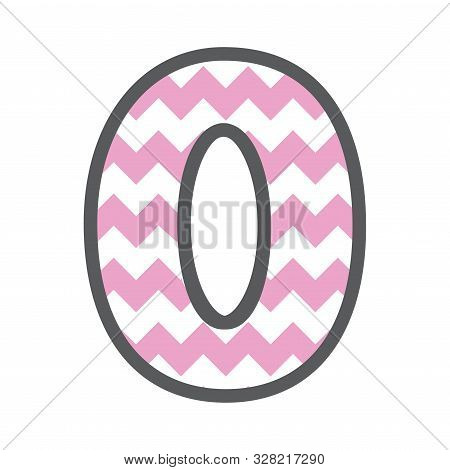 0 Zero Chevron Number W Colorful Pink And White Pattern And Grey Border