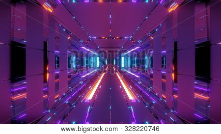 Futuristic Space Hangar Tunnel Corridor With Hot Metal Steal 3d Rendering Wallpaper Background