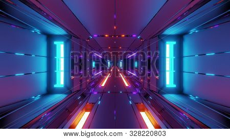 Futuristic Space Hangar Tunnel Corridor With Hot Metal Steal 3d Rendering Wallpaper Background