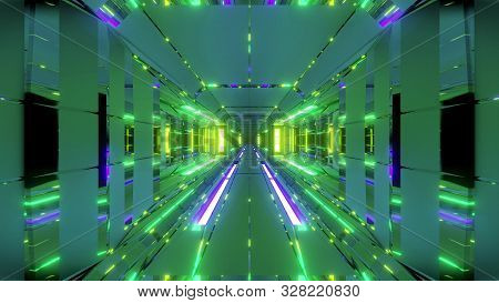 Futuristic Space Hangar Tunnel Corridor With Hot Metal Steal 3d Rendering Wallpaper Background