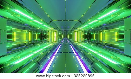 Futuristic Space Hangar Tunnel Corridor With Hot Metal Steal 3d Rendering Wallpaper Background