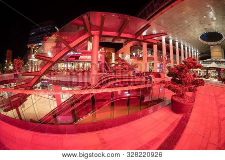 Timisoara, Romania - September 29, 2019: Night View Of Iulius Town, A City In A City, New Concept Th