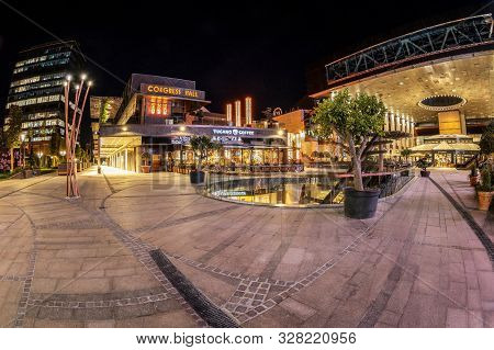 Timisoara, Romania - September 30, 2019: Night View Of Iulius Town, A City In A City, New Concept Th