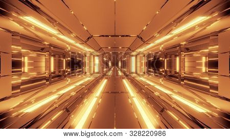 Futuristic Space Hangar Tunnel Corridor With Hot Metal Steal 3d Rendering Wallpaper Background