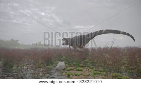 3d rendering of the young tyrannosaurus huting